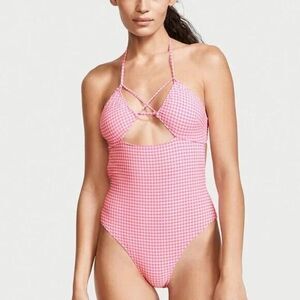 VICTORIA'S SECRET SWIM- PINK & WHITE CHECKERED GINGHAM ONE PIECE~NWT~XL~$69.95